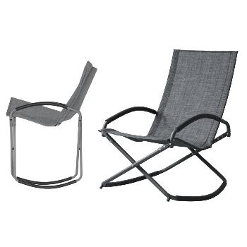 Rocking chair pliable en Acier, Tube 25mm, Gris chin, Tissus texaline 550gr/m, Haute qualit, 90x70x98cm