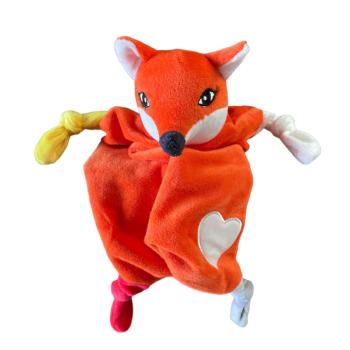 Doudou Mouchoir plat Foxy le Renard, Toucher Velours, Orange, Finition brodée, 28cm