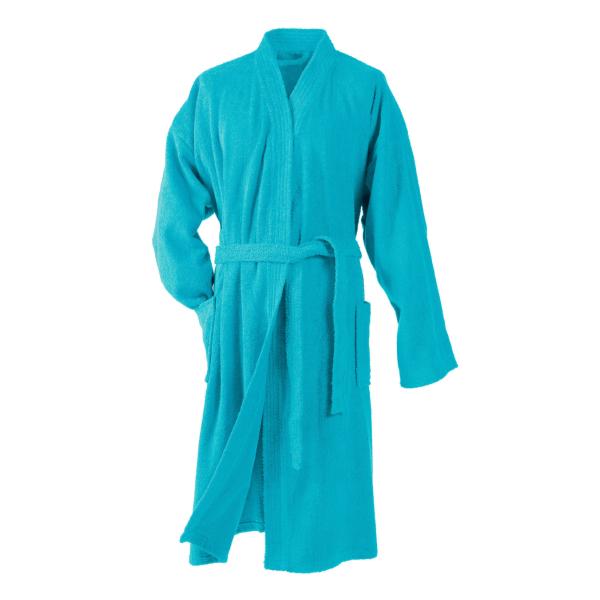 Peignoir de bain en éponge, Col Kimono, Bleu Turquoise, Taille unique, Adulte, 100% Coton