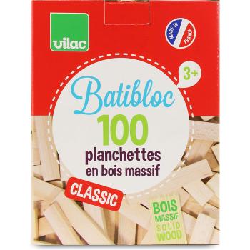 Jeu de construction Batibloc, PLanchettes de bois en Hêtre du Jura, 100 pièces, Fabriqué en France