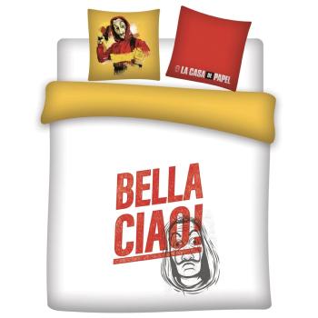 Housse de couette Bella Ciao, Blanc/Jaune, Adulte, 220x240cm, 2 personnes, 100% Microfibre de qualit