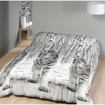 Couette imprime Tigre Blanc, 200x200cm, 550gr/m chaude, Toucher peau de pche, 100% Microfibre
