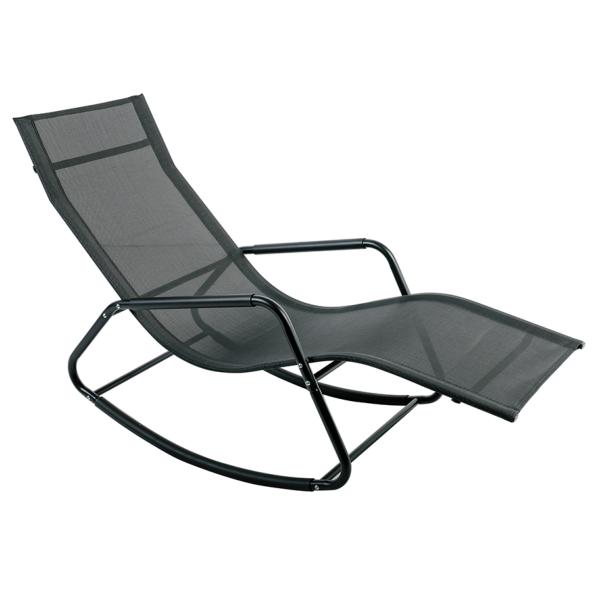Rocking chair long, pliable en Acier avec repose pieds, Tube 28mm, Noir, Tissus texaline 550gr/m², Haute qualité, 148x72x86cmcm
