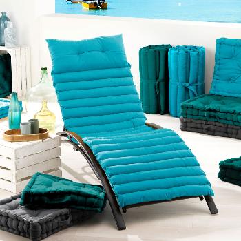 Coussin Matelass pour Bain de soleil, Bleu Turquoise, 60x180cm, 100% Coton Oeko-Tex