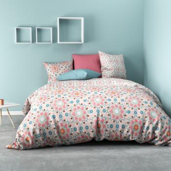 Housse de couette Kasance, Thème Fleuri, Rose/Bleu, 220x240cm, 2 personnes, Réversible, 100% Coton
