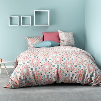 Housse de couette Kasance, Thme Fleuri, Rose/Bleu, 220 x 240 cm, 2 personnes, Rversible, 100% Coton