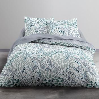 Housse de couette Elsa, Thème fleuri, Réversible, Gris/Vert, Adulte, 240x260cm, 2 personnes, 100% Coton