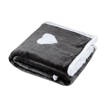 Plaid Coeurs cocoon, Thème Romantique, Bi-matière, Anthracite/Blanc, 130x160cm, 100% Microfibre, Extra doux