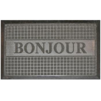 Tapis d'entrée de décoration, Bonjour en relief, Gris, 45x75cm, Caoutchouc/Polypropylène, Intérieur/Extérieur, Antidérapant