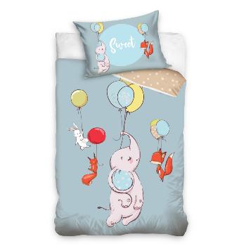 Housse de couette Bb Petit lphant, Bleu/Marron, 100x135cm, Lit bb, 100% Coton