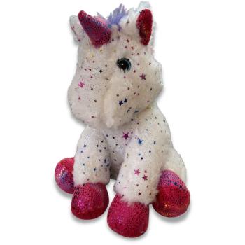 Peluche Lucie la Licorne, Etoiles et paillettes, Blanc/Arc-en-ciel, 26cm, Position assise