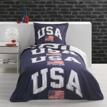 Housse de couette Camps USA, Bleu, Enfant, 140x200cm, 1 personne, 100% Coton
