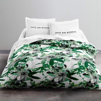 Housse de couette Passiflore, Thme fleuri, Vert, 220x240cm, 2 personnes, 100% Coton