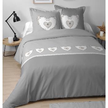 Housse de couette Pauline, Thème Romantique, Gris, Adulte, 220x240cm, 2 personnes, 100% Coton