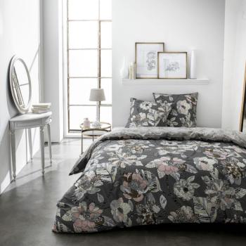 Housse de couette Floralux, Thème fleuri, Réversible, Gris, Adulte, 240x260cm, 2 personnes, 100% Coton