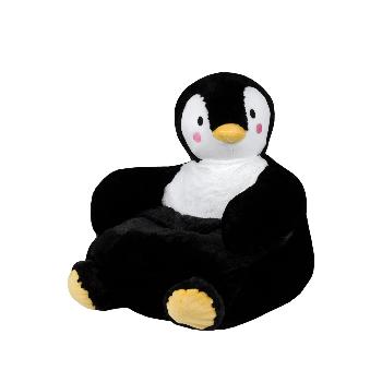 Pouf pour enfant Jemmy le Pingouin, Noir, 45x45cm, Toucher tout doux