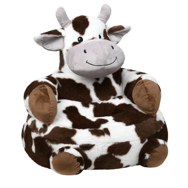 Pouf pour enfant Lise la petite Vache, Marron/Blanc, 45 x 45 cm, Toucher tout doux