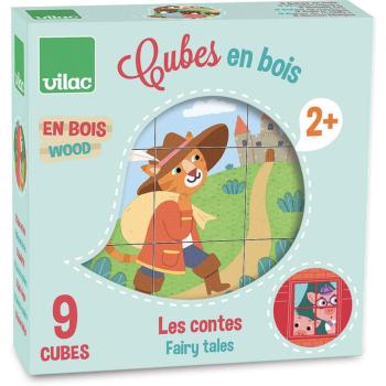 Vilac, 9 cubes en bois, Les contes, Multicolore, Jouet d'éveil en bois, Dès 2 ans