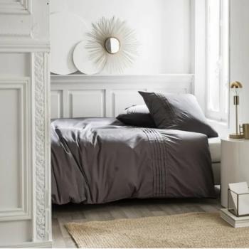 Housse de couette Félicia, Gris foncé, 220x240cm, 2 personnes, 100% Coton peigné, Percale 78 fils, Lavable à 60°C