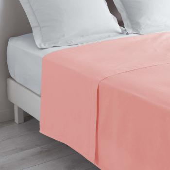 Drap plat uni 240x300cm, 2 personnes, Rose dragée, 100% Coton 57 fils, Oeko-Tex