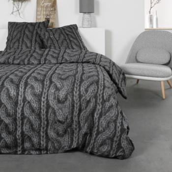 Housse de couette Winter Dream, Thème Hiver, Réversible, Noir/Gris, Adulte, 240x260cm, 2 personnes, 100% Coton Flanelle