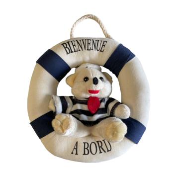 Peluche Bouée Bienvenue à bord, Bleu/Blanc, 23cm, Tissus 100% coton