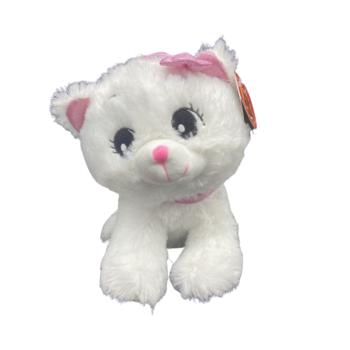 Peluche chat, Blanc, 25 x 21 x 16 cm (hxLxl), Polyester