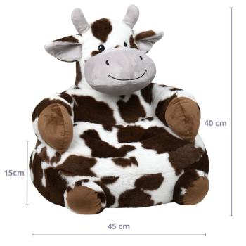 Pouf pour enfant Lise la petite Vache, Marron/Blanc, 45 x 45 cm, Toucher tout doux