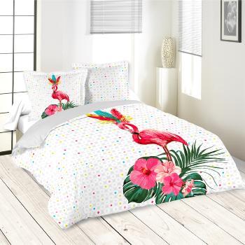 Housse de couette Pikaly, Flamant rose, 240 x 260 cm, 2 personnes, 100% Coton Oeko-Tex