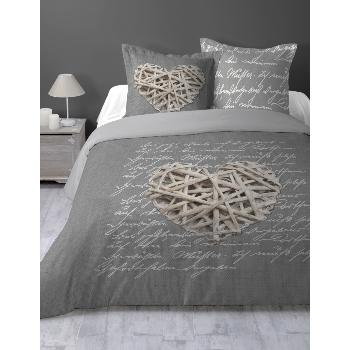 Housse de couette Woodlove, Coeur, Gris foncé, 220x240cm, 2 personnes, 100% Coton Oeko-Tex