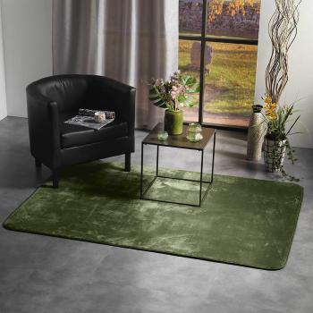 Grand Tapis Flanelle tout doux, aspect velours, Kaki, 120x170cm, 100% Polyester