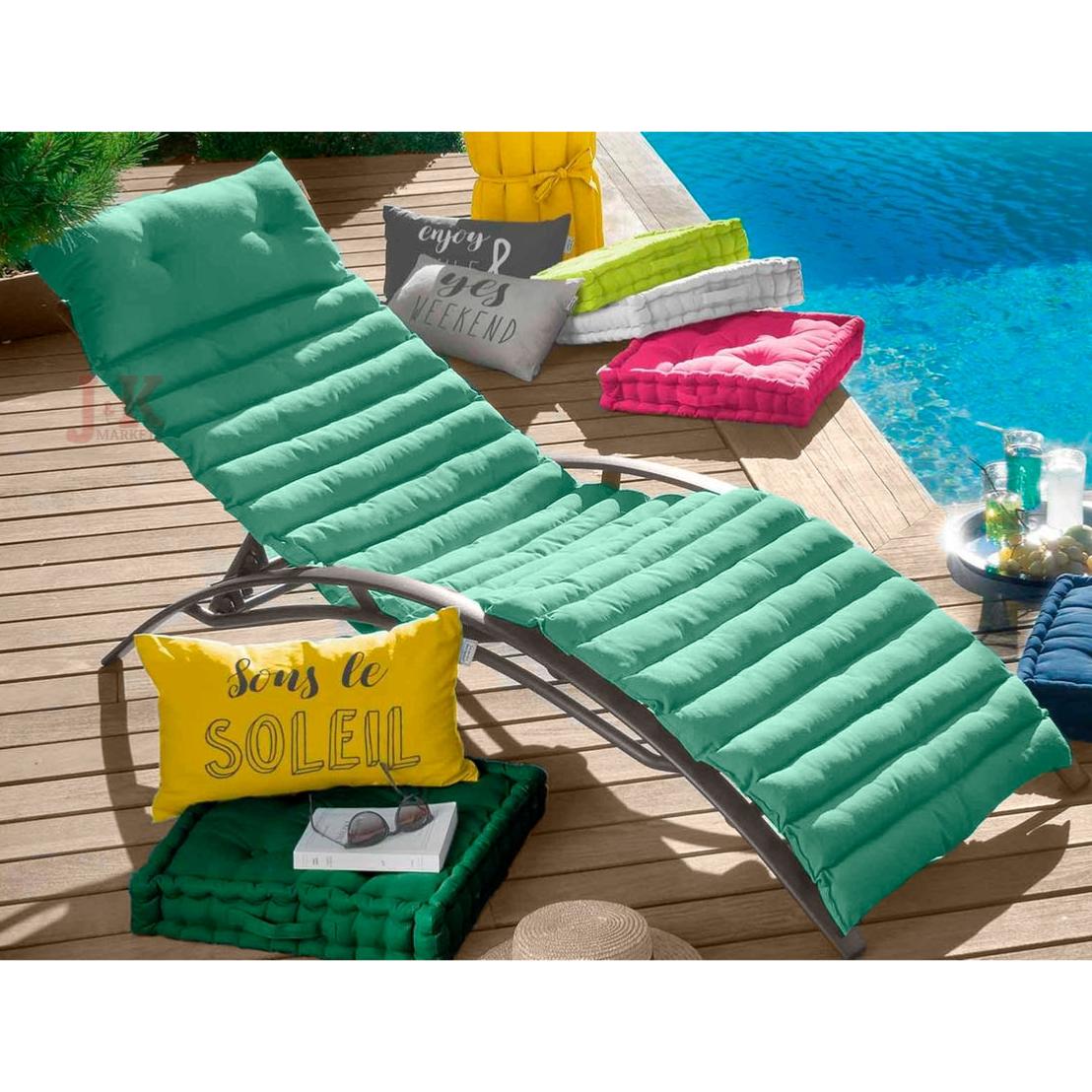 Coussin matelassé pour Bain de soleil, Vert émeraude, 60x180cm, 100% Coton