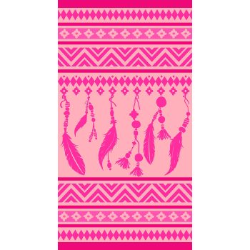 Drap de plage/Bain, Bamba Plumes, Rose/Violine, 86x160cm, 100% Coton, Haute qualité
