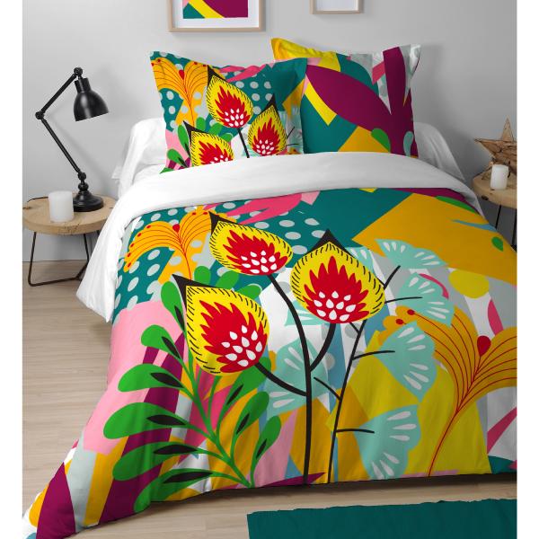 Housse de couette Popart, Thème tendance, Multicolore, Adulte, 220x240cm, 2 personnes, 100% Coton