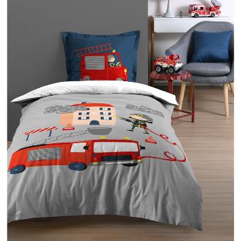 Housse de couette Pimpon, Camion de pompier, Gris, Enfant, 140x200cm, 1 personne, 100% Coton Oeko-Tex