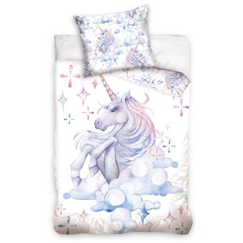 Housse de couette Licorne Sublima, Blanc, 140x200cm, Enfant, 100% Coton, Taie d'oreiller 70x90cm, Oeko-tex