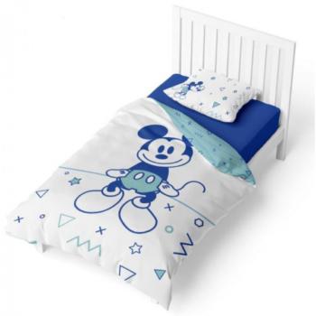 Housse de couette Disney baby Mickey, Bleu/Blanc, 100x140cm, Lit bébé, 100% Coton