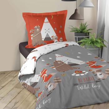 Housse de couette Tipi, Gris, Enfant, 140x200cm, 1 personne, 100% Coton