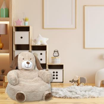 Pouf pour enfant Théo le Chien, Marron/Beige, 45 x 45 cm, Toucher tout doux