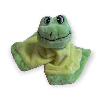 Doudou Mouchoir plat Grenouille, Toucher Velours, Vert, Finition brodée, 23cm