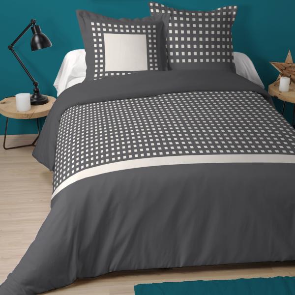 Housse de couette Contempo, Gris foncé, 240x260cm, 100 coton J&K Markets
