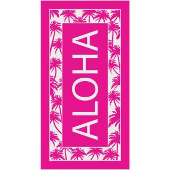 Drap de plage/Bain, Texty Aloha Palmiers, Fuchsia, 90x170cm, 100% Coton, Haute qualité