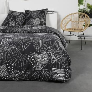 Housse de couette Tropicalie, Thème Fleuri, Réversible, Noir/Blanc, Adulte, 240x260cm, 2 personnes, 100% Coton Flanelle