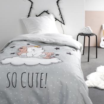 Housse de couette Cute unicorn, Gris, Enfant, 140x200cm, 1 personne, 100% Coton, Oeko-Tex