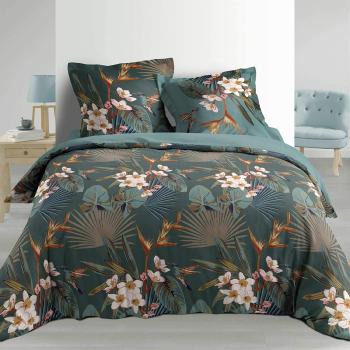 Housse de couette Katalina, Thème fleuri, Vert, 240x260cm, 2 personnes, 100% Coton Percale 78 fils