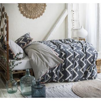 Housse de Couette Karma, Hippie Chic, Gris-bleu, Adulte, 220x240cm, 2 Personnes, 100% Coton 57 fils 