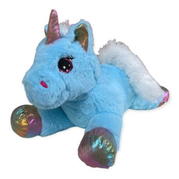 Peluche Licorne Bonita, Bleu, 39cm, Position allongée, Toucher agréable et tout doux, 100% polyester 