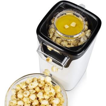Machine à Popcorn Express, Sans Huile, Couvercle avec ouverture de remplissage, Blanc/Noir, 1100W, Pieds antidérapants