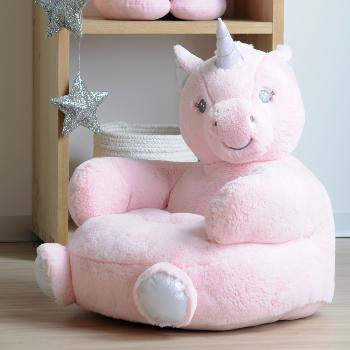 Pouf pour enfant Lisette la Licorne, Rose/Argent, 45x45cm, Toucher tout doux