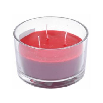 Bougie parfumée fruits rouges, 3 mèches, Diamètre 13cm, Pot en verre